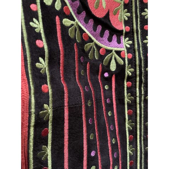 Vintage Bob Mackie Suede Jacket M Knit Sweater Coat Embroidered Zip Terra Cotta - Picture 5 of 7
